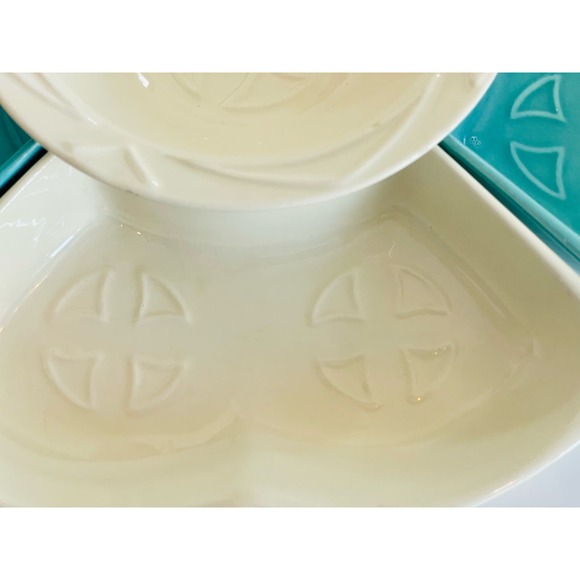 VTG 5 pc Set Maurice California Pottery S-14 Dip Dishes & Bowl USA Teal Cream - Picture 3 of 10